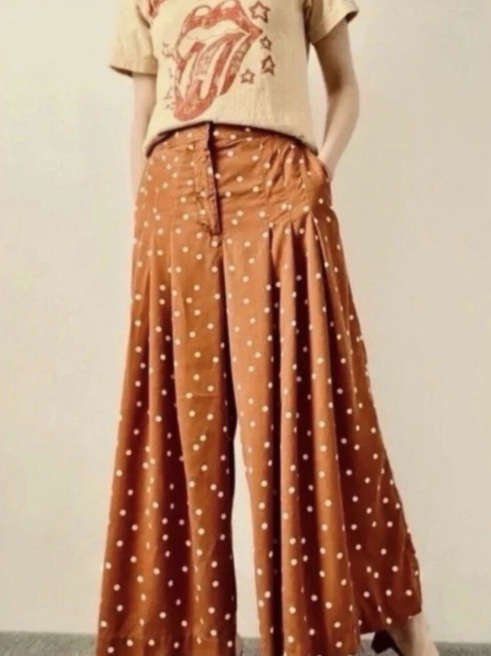 Anthropologie Isobel Pleated Wide-Leg Polka Dot Pants Size S